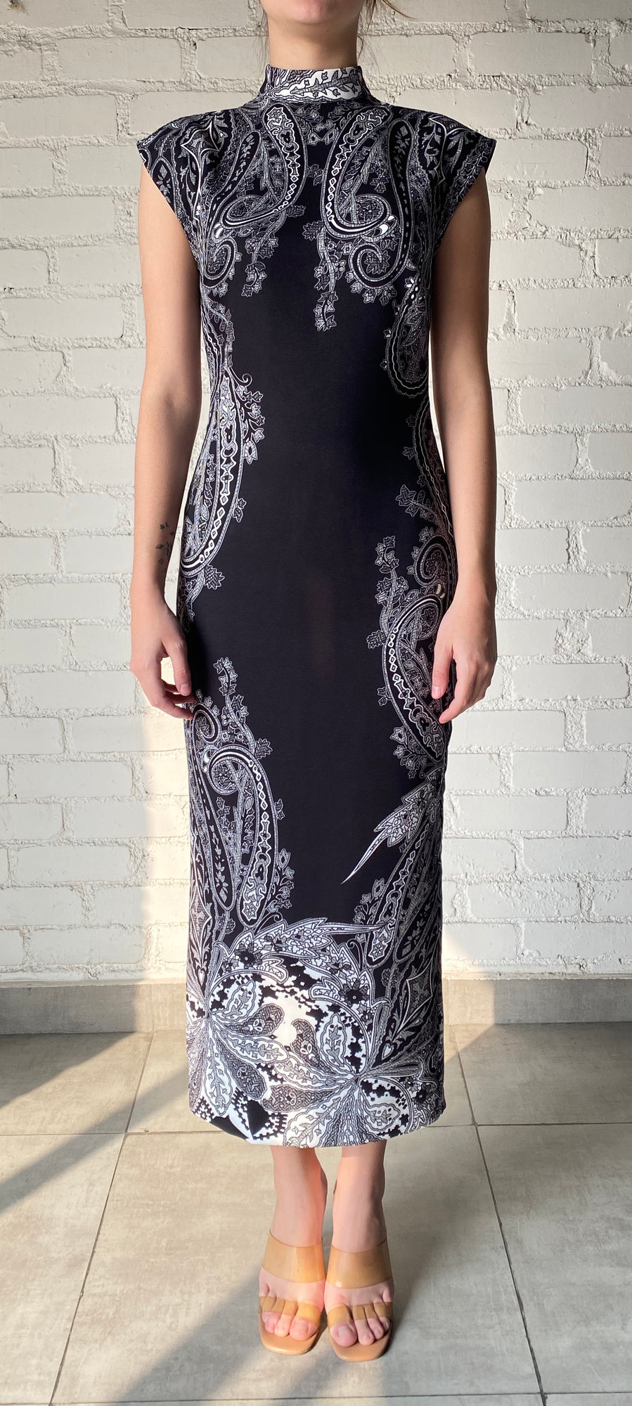 Hemant & Nandita | Viri Full-Neck Sleeveless Long Dress | Black/White