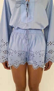 Hemant And Nandita | Viva Poplin Waist Elasticated Shorts | Powder Blue