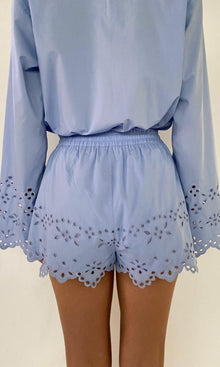 Hemant And Nandita | Viva Poplin Waist Elasticated Shorts | Powder Blue