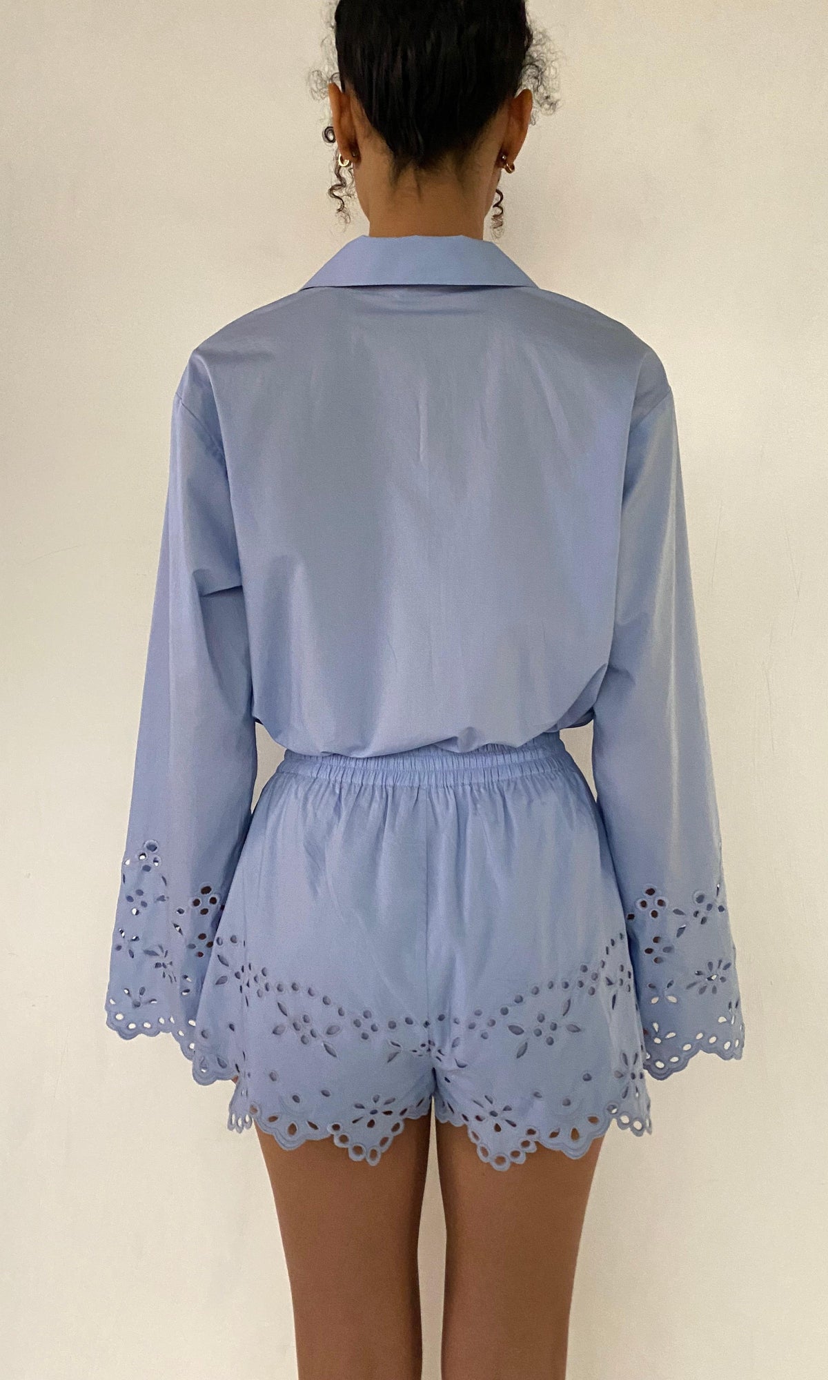 Hemant And Nandita | Viva Poplin Waist Elasticated Shorts | Powder Blue