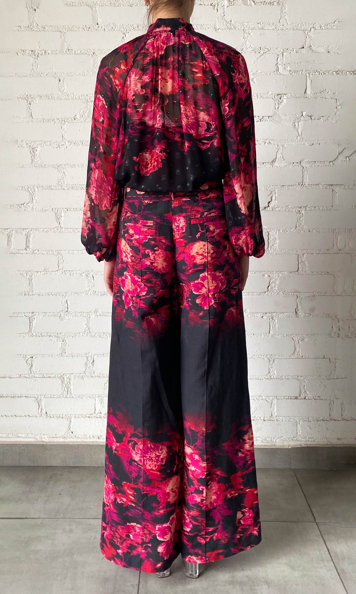 Hemant And Nandita | Zina Linen Cotton Bottom Printed Pants | Black/Red