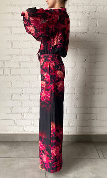 Hemant And Nandita | Zina Linen Cotton Bottom Printed Pants | Black/Red