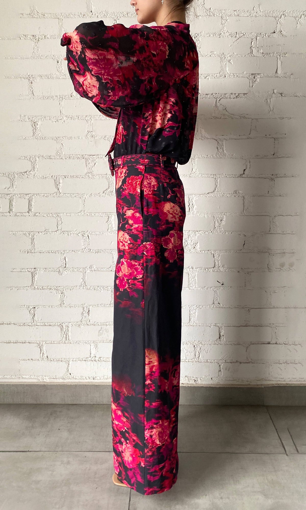 Hemant And Nandita | Zina Linen Cotton Bottom Printed Pants | Black/Red