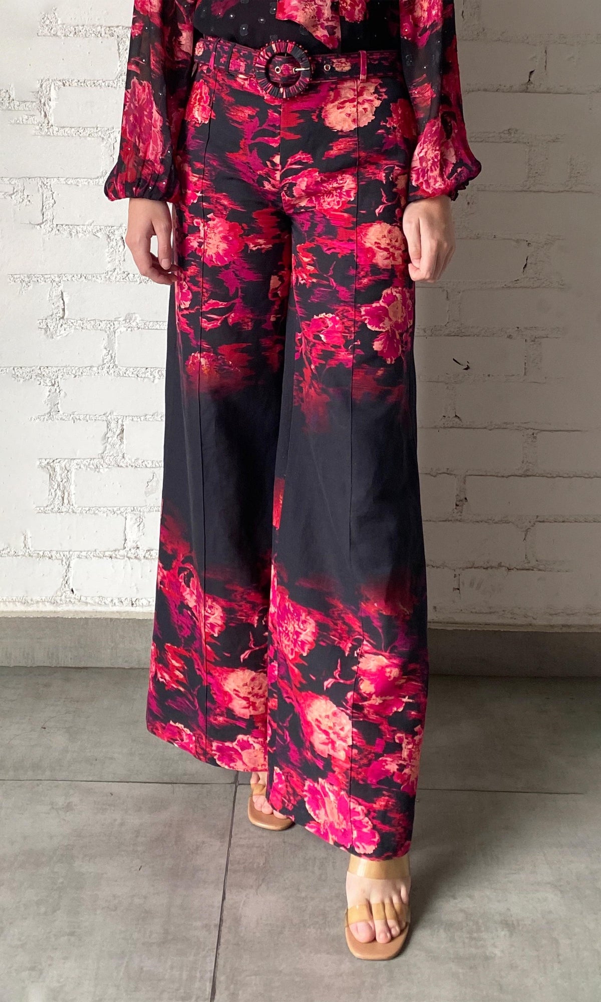 Hemant And Nandita | Zina Linen Cotton Bottom Printed Pants | Black/Red