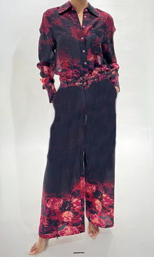 Hemant And Nandita | Zina Linen Cotton Pants | Black/Red