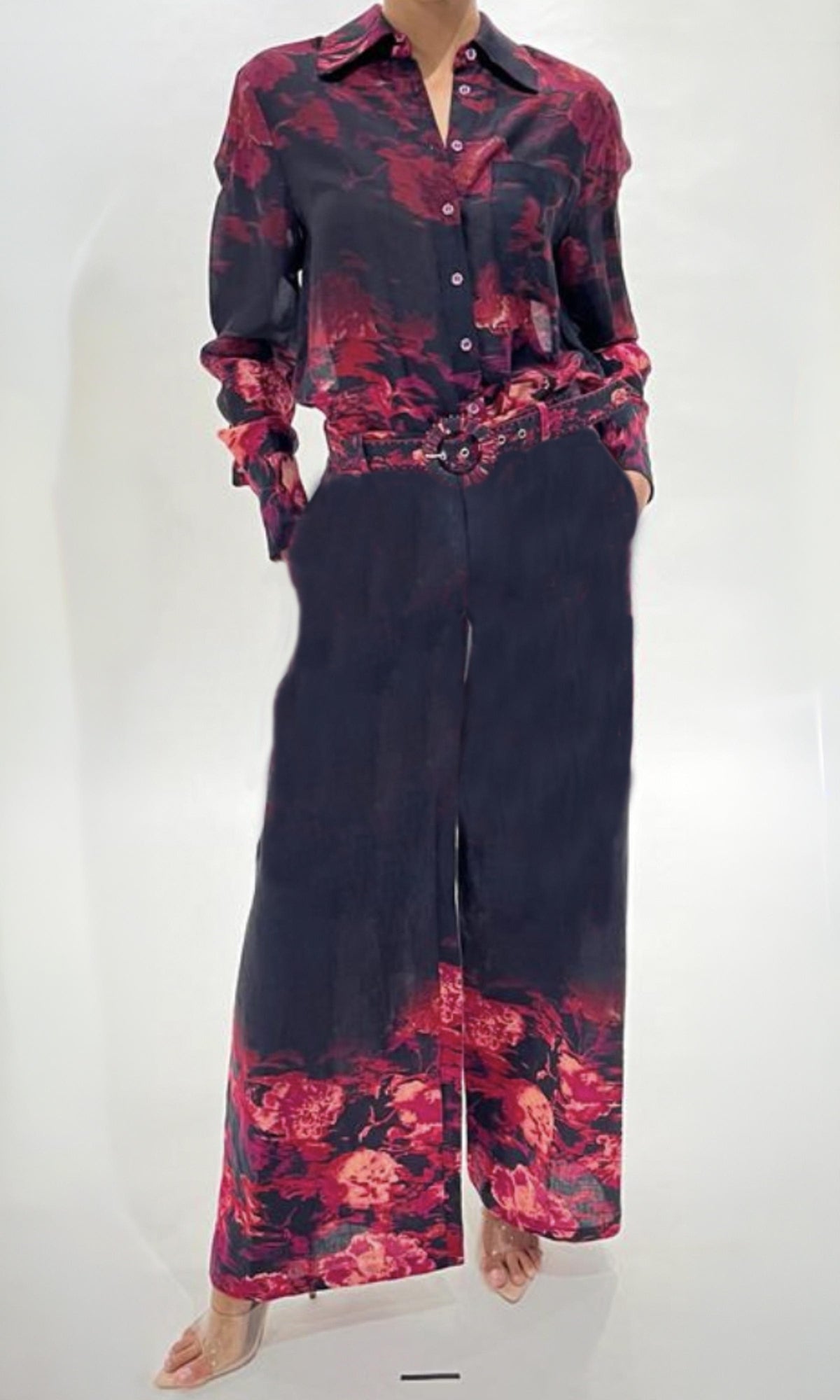 Hemant And Nandita | Zina Linen Cotton Pants | Black/Red