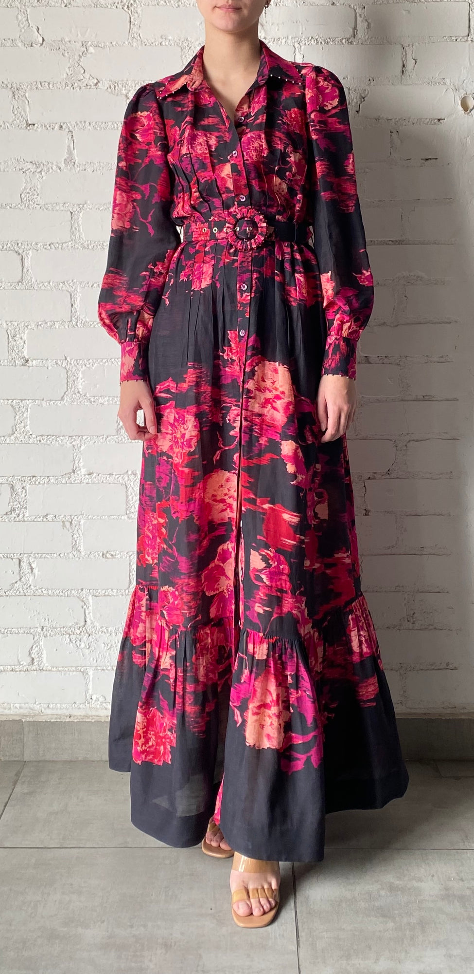 Hemant & Nandita | Zina Shirt Dress | Black/Magenta
