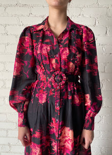 Hemant & Nandita | Zina Shirt Dress | Black/Magenta