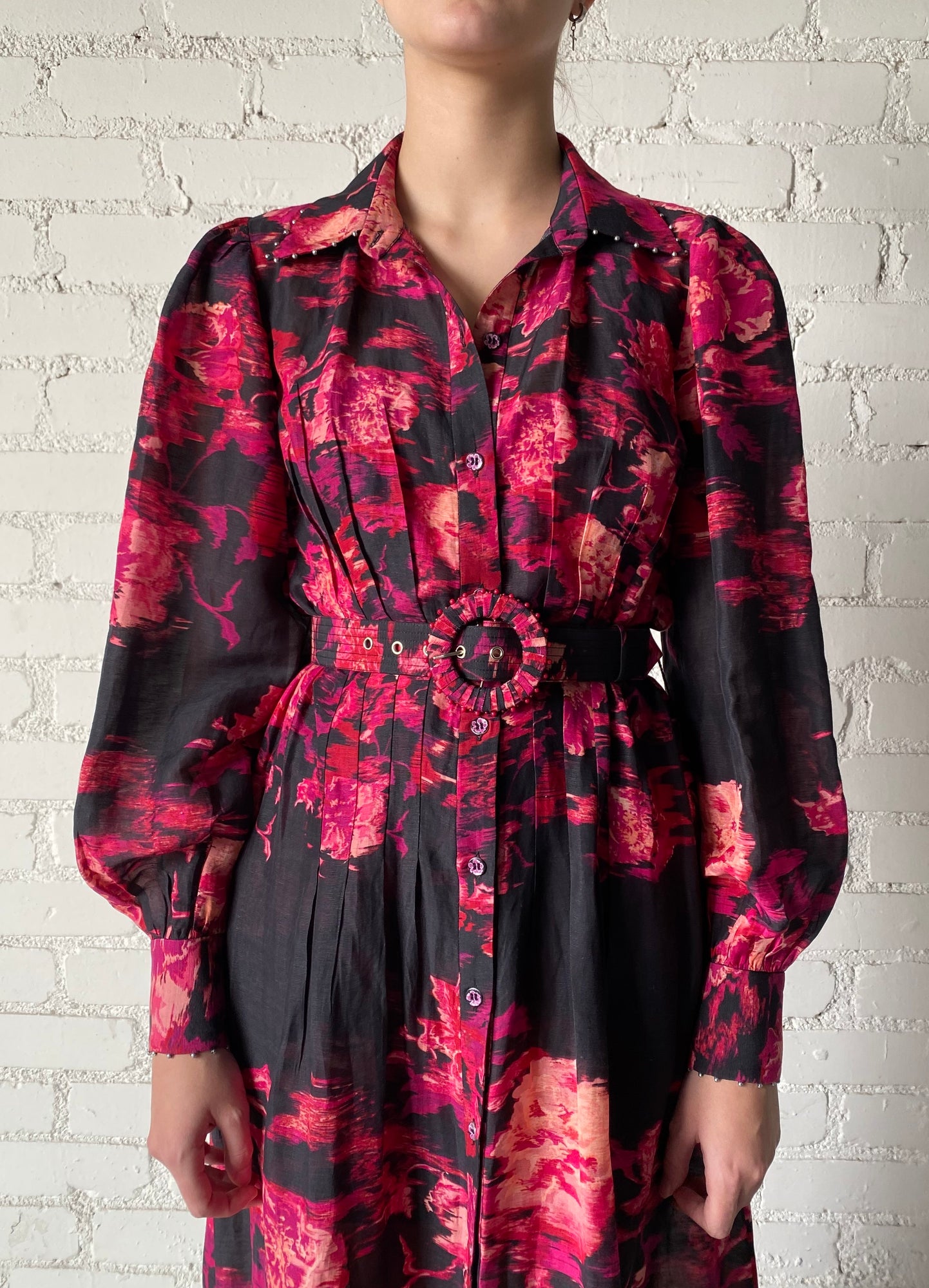 Hemant & Nandita | Zina Shirt Dress | Black/Magenta
