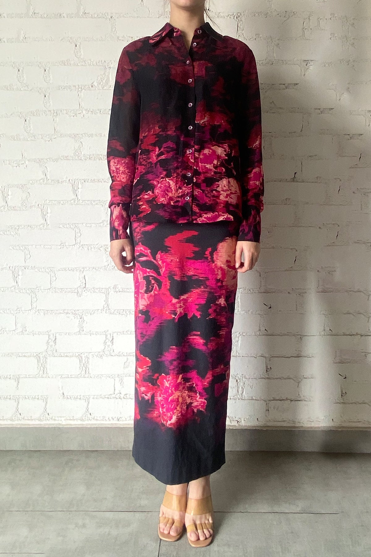 Zina Collared Button-Down Shirt | Black/Magenta