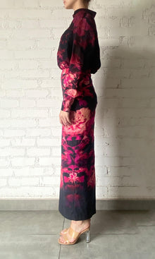 Hemant And Nandita | Zina Cotton Linen Lycra Long Skirt | Black Magenta