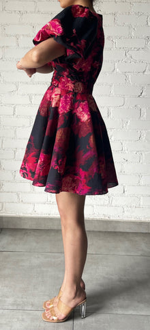 Hemant & Nandita | Zina Short Dress | Black/Magenta
