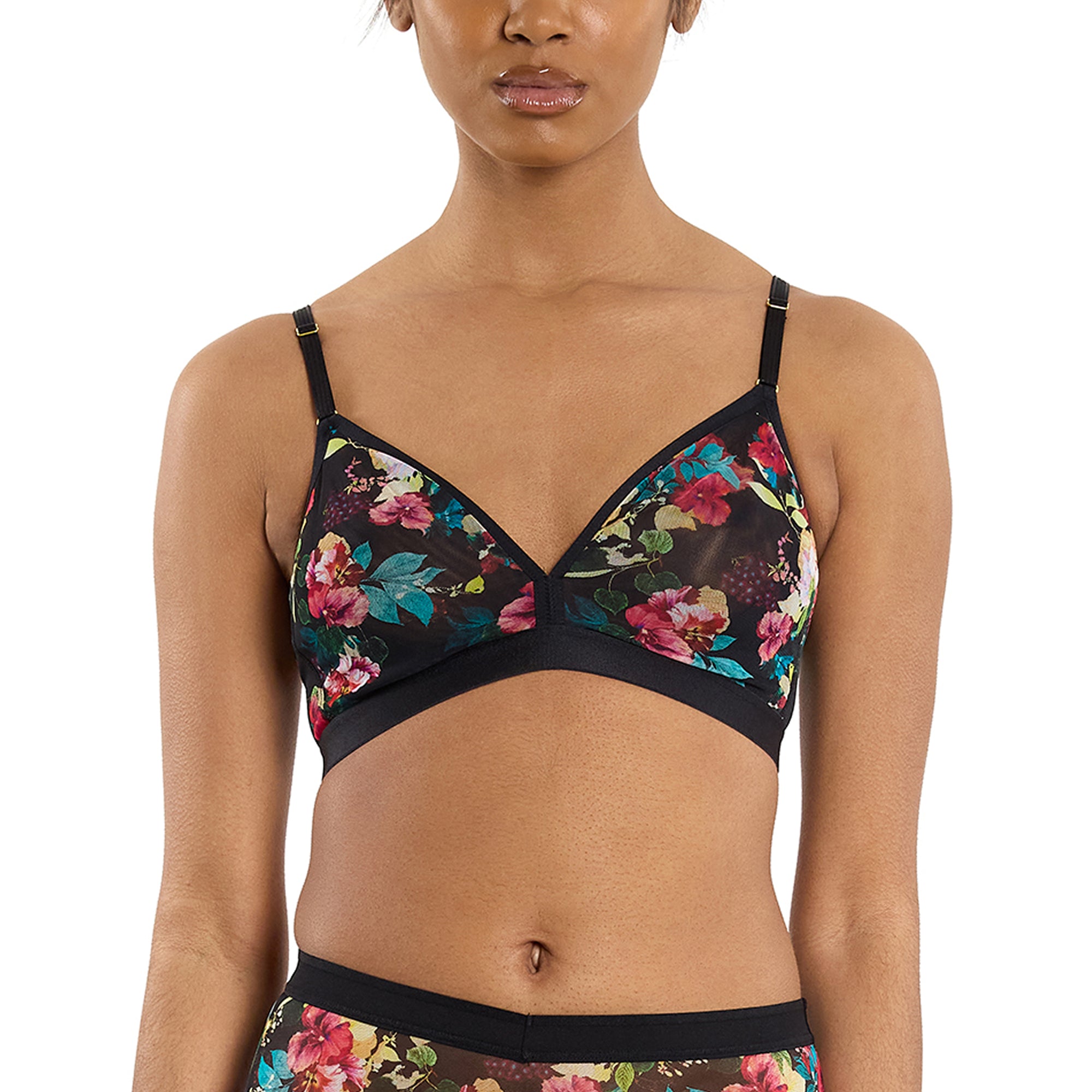 Mesh Triangle Bralette | Botanic Romantic (Black)