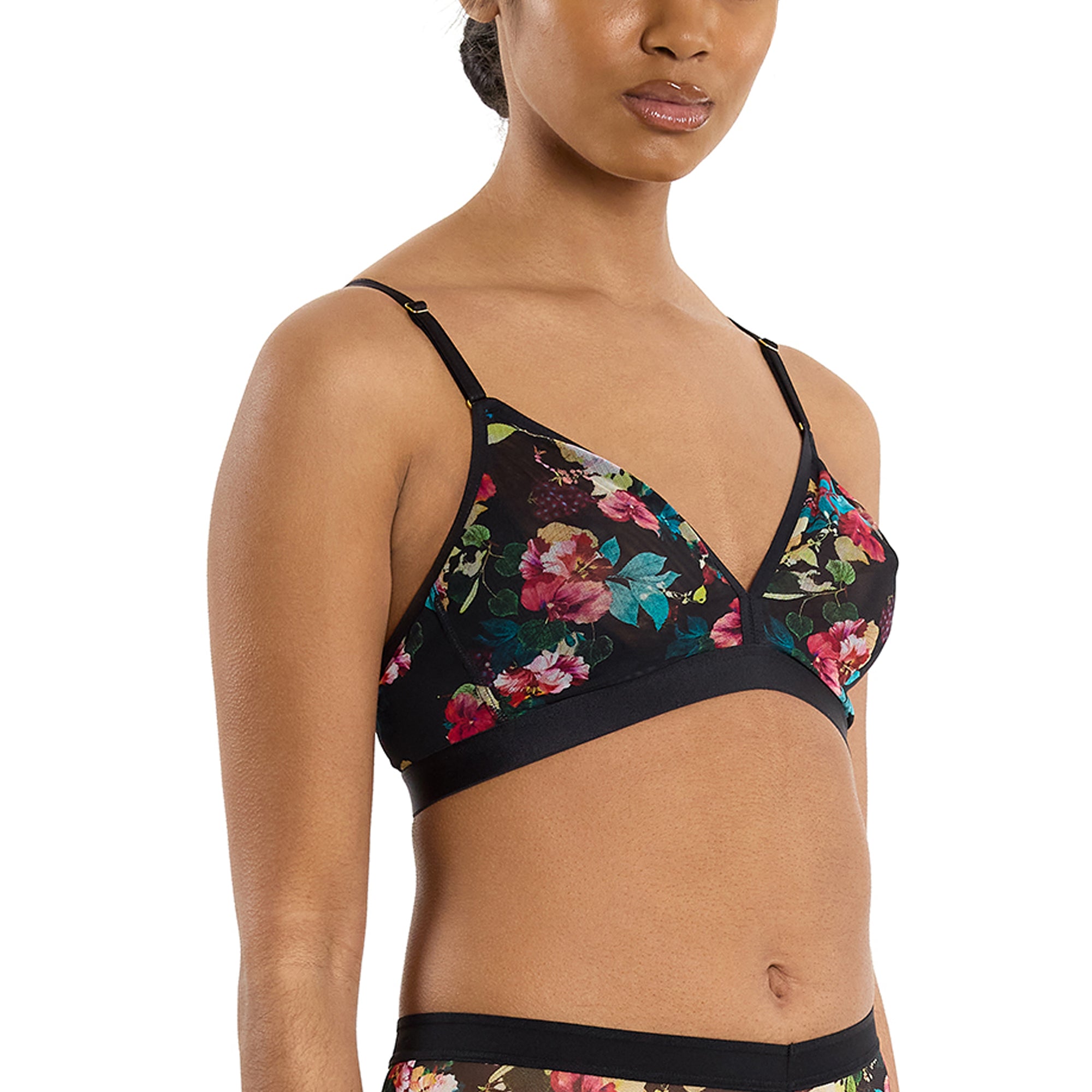 Mesh Triangle Bralette | Botanic Romantic (Black)
