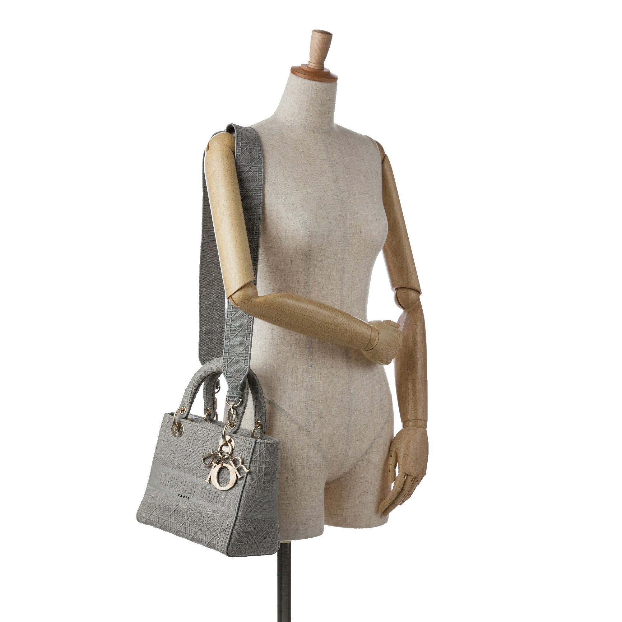 Dior | Pre-Owned Medium Canvas Cannage Lady D Lite - IV | Gray/Light Gray