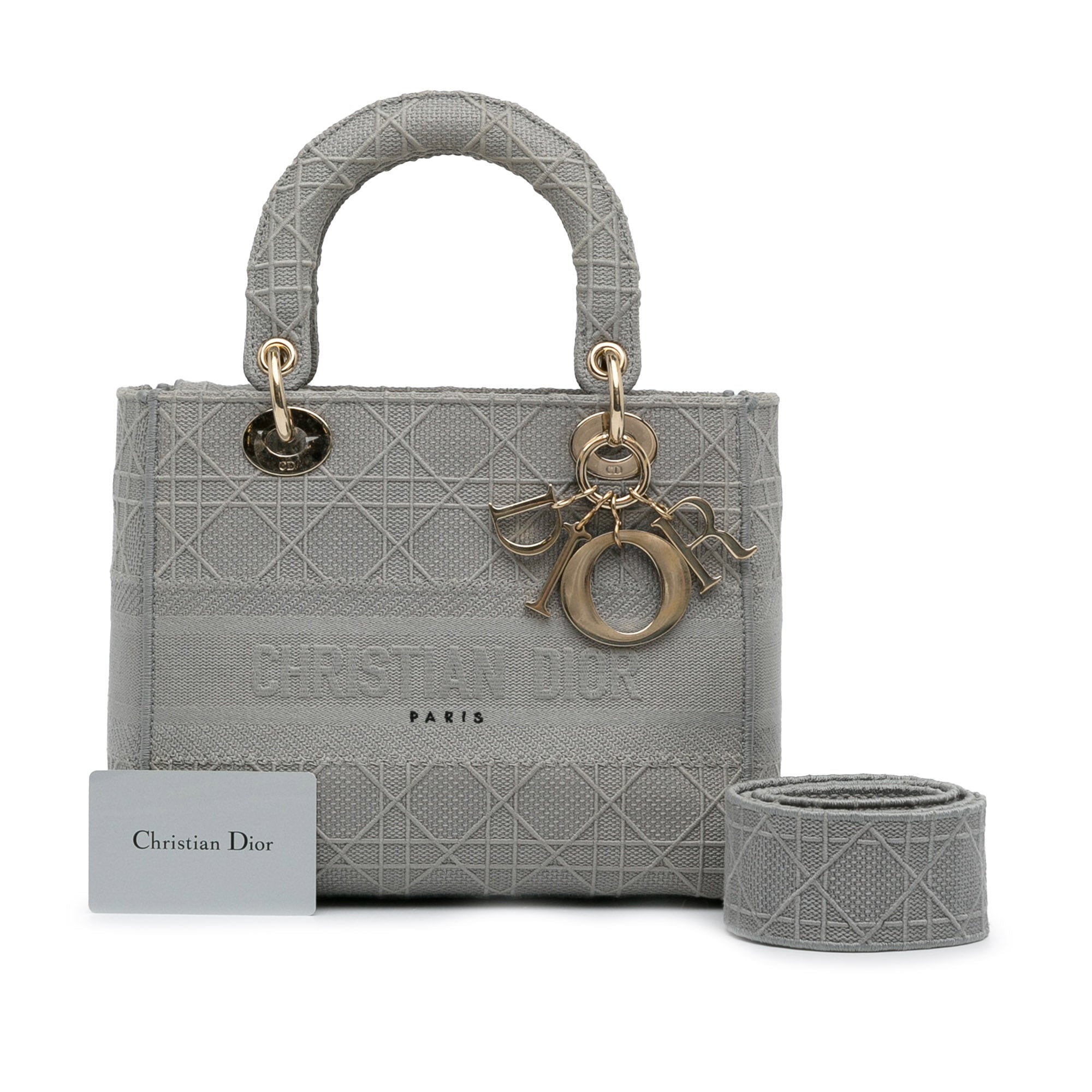 Dior | Pre-Owned Medium Canvas Cannage Lady D Lite - IV | Gray/Light Gray