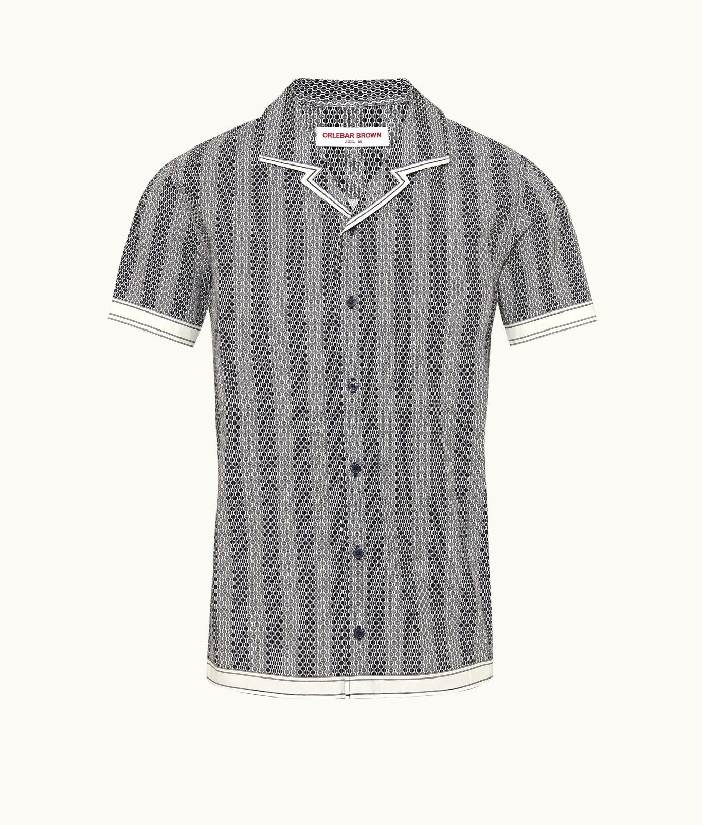 Hibbert Rills Print Classic Fit Capri Collar Cotton Shirt | Night Iris/White Sand