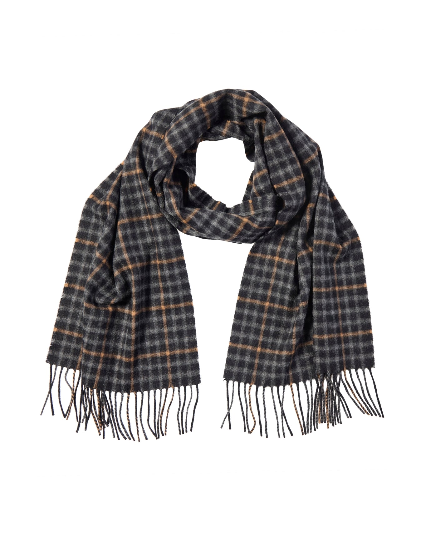 Hickey Freeman | Men | Cashmere Gingham Window Pane Scarf | Black/Grey