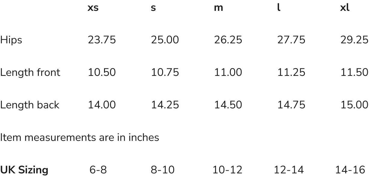 Product size guide