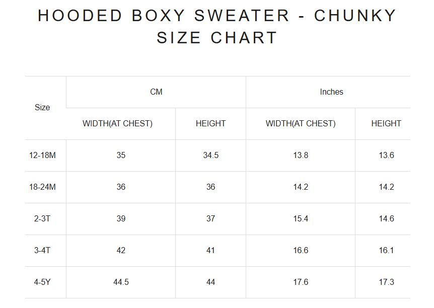 Product size guide
