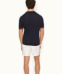 Horton Tipping Tailored Fit O.B Checkerboard Tipping Organic Cotton Polo Shirt | Night Iris