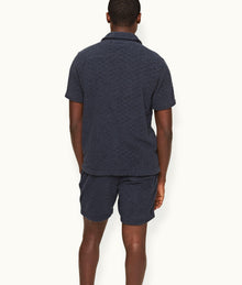 Howell Towelling Atom Jacquard Relaxed Fit Capri Collar Cotton Towelling Shirt | Night Iris