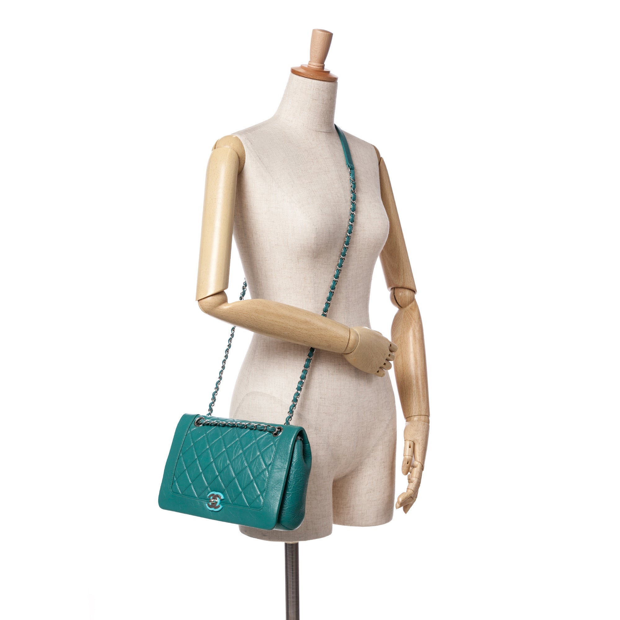 Chanel | Pre-Owned Medium Crumpled Calfskin Bi Vintage Full Flap | Blue/Turquoise