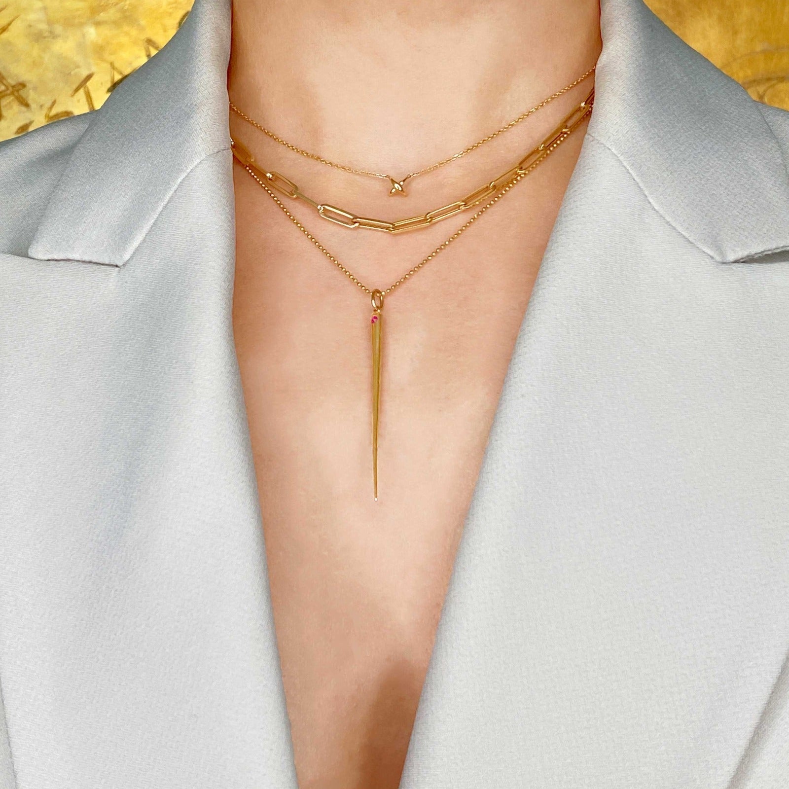 14k gold Chunky Paperclip Chain Necklace styled on a neck