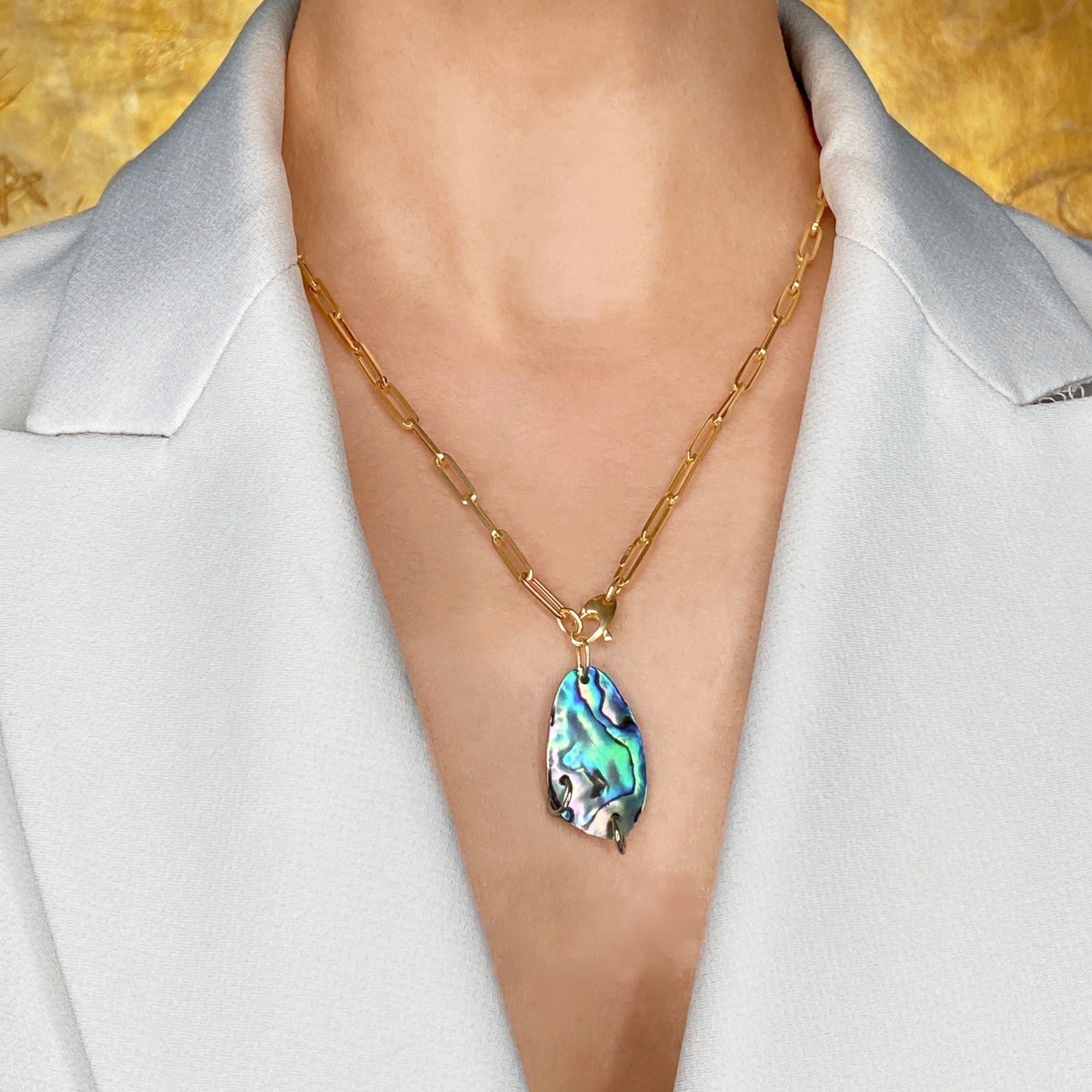 14k gold Chunky Paperclip Chain Necklace styled on a neck