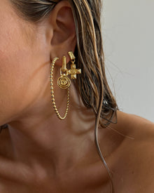 Rosette Coil Charm Hoops | Cubic Zirconia | Gold