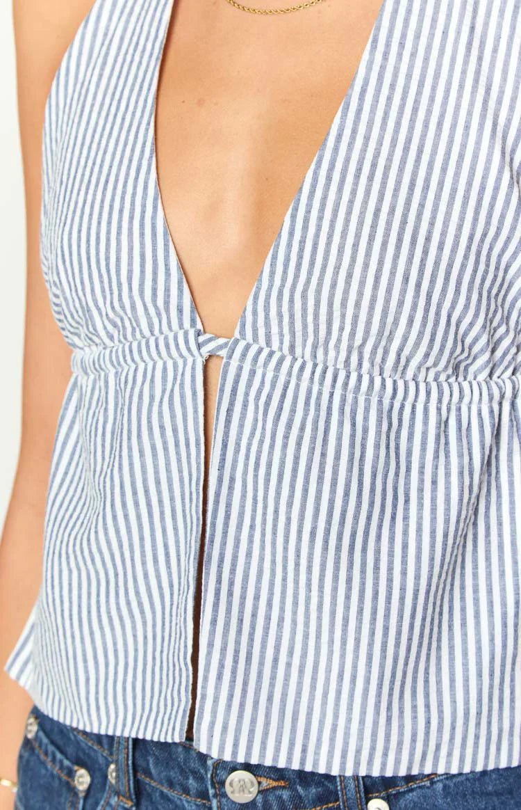 Izzie Halter Neck Top | Navy Stripe