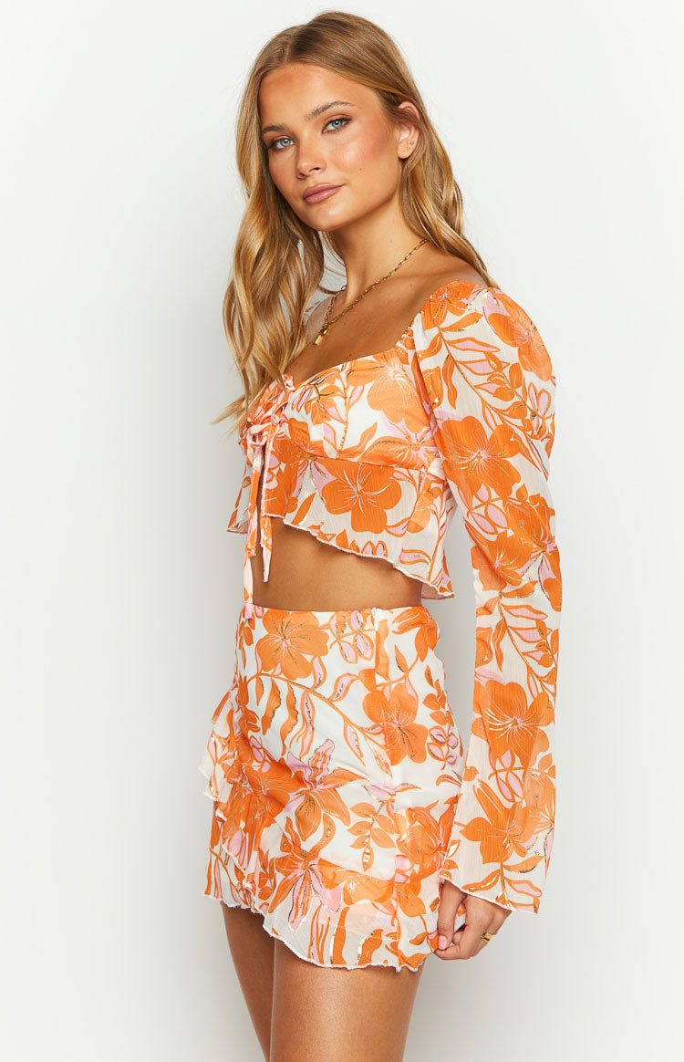 Jayella Floral Mini Skirt | Orange