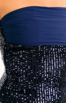Juney Sequin Strapless Party Mini Dress | Navy