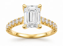 Womens | Side Stone Solitaire Engagement Ring | 14K Yellow Gold | 4.50 CTW Emerald Cut Lab Grown Diamond | G-VS