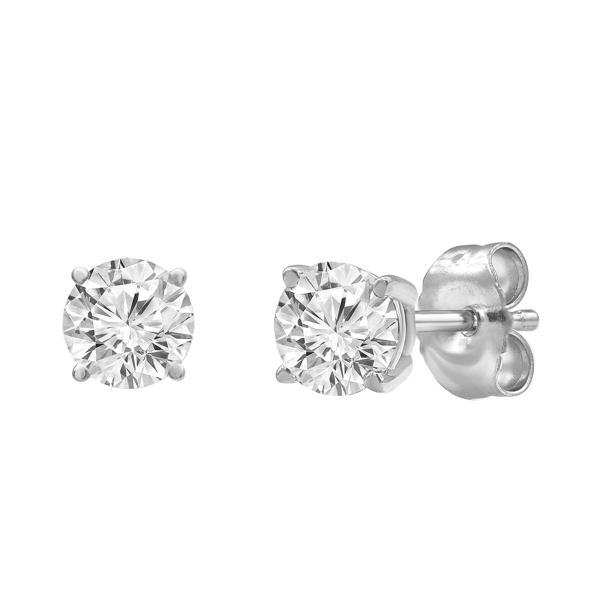 Womens | Stud Earrings | 14K White Gold | 1 CTW Round Cut Lab Grown Diamond | G-SI