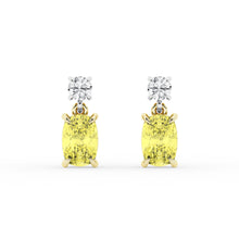 Womens | Drop Earring | 14K Two Tone Gold | 1.75 CTW Long Cushion and Round Cut Lab Grown Diamond | Yellow-VS1