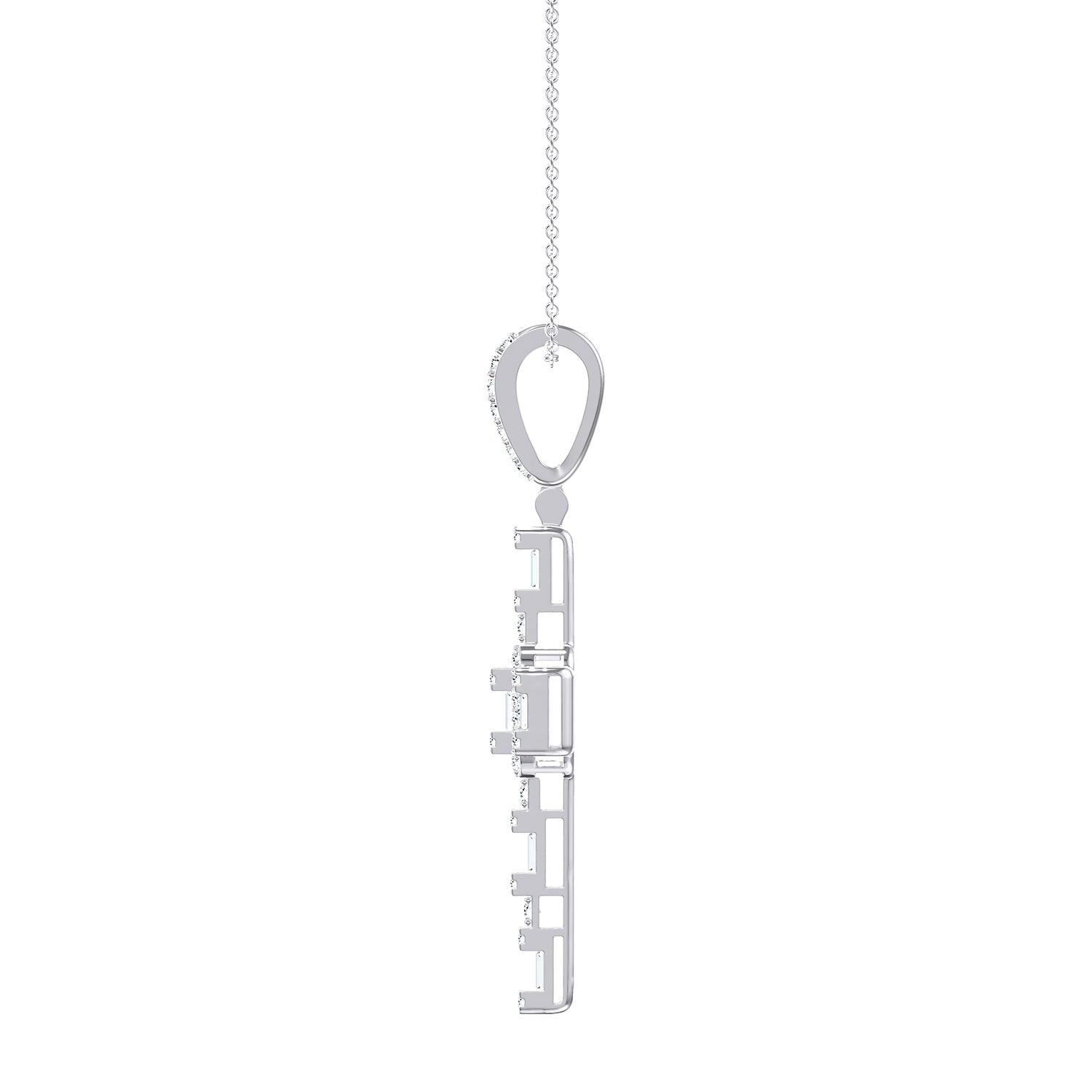 Womens | Cross Pendant Necklace | 14K White Gold | 3 CTW Baguette Cut Lab Grown Diamond | G-VS-SI1