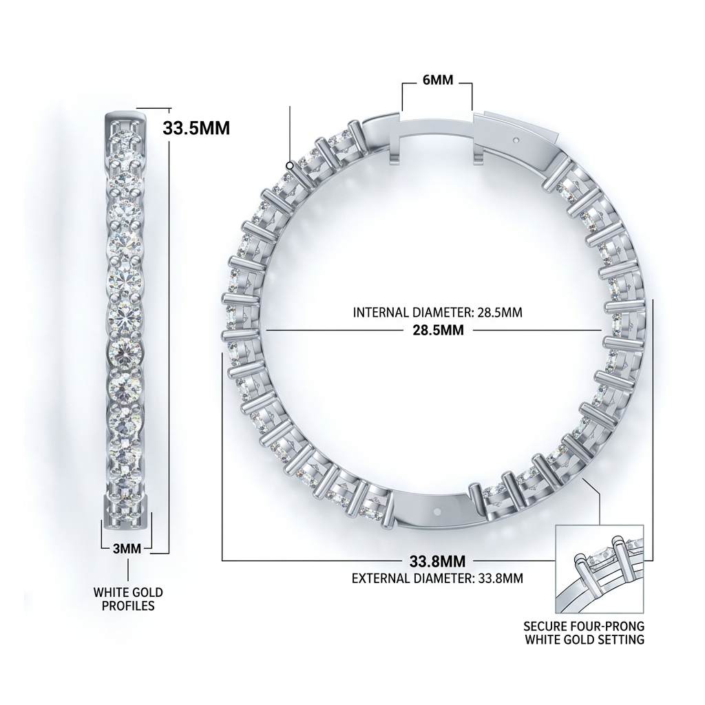 Womens | Inside Diamond Hoop Earrings | 14K White Gold | 4 CTW Round Cut Lab Grown Diamond | G-H-SI