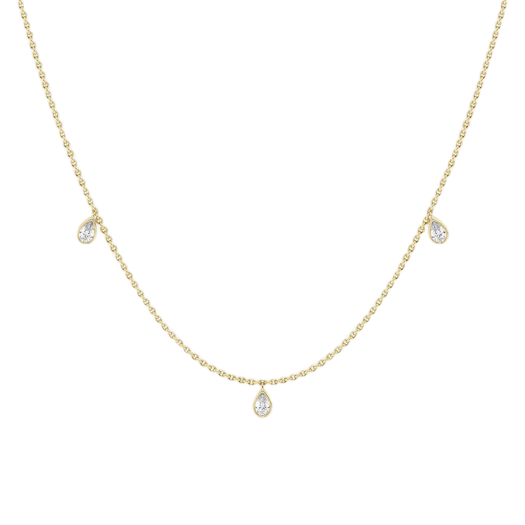 Womens | Station Necklace | 14K Yellow Gold | 1 CTW Pear Cut Lab Grown Diamond | F-VS2