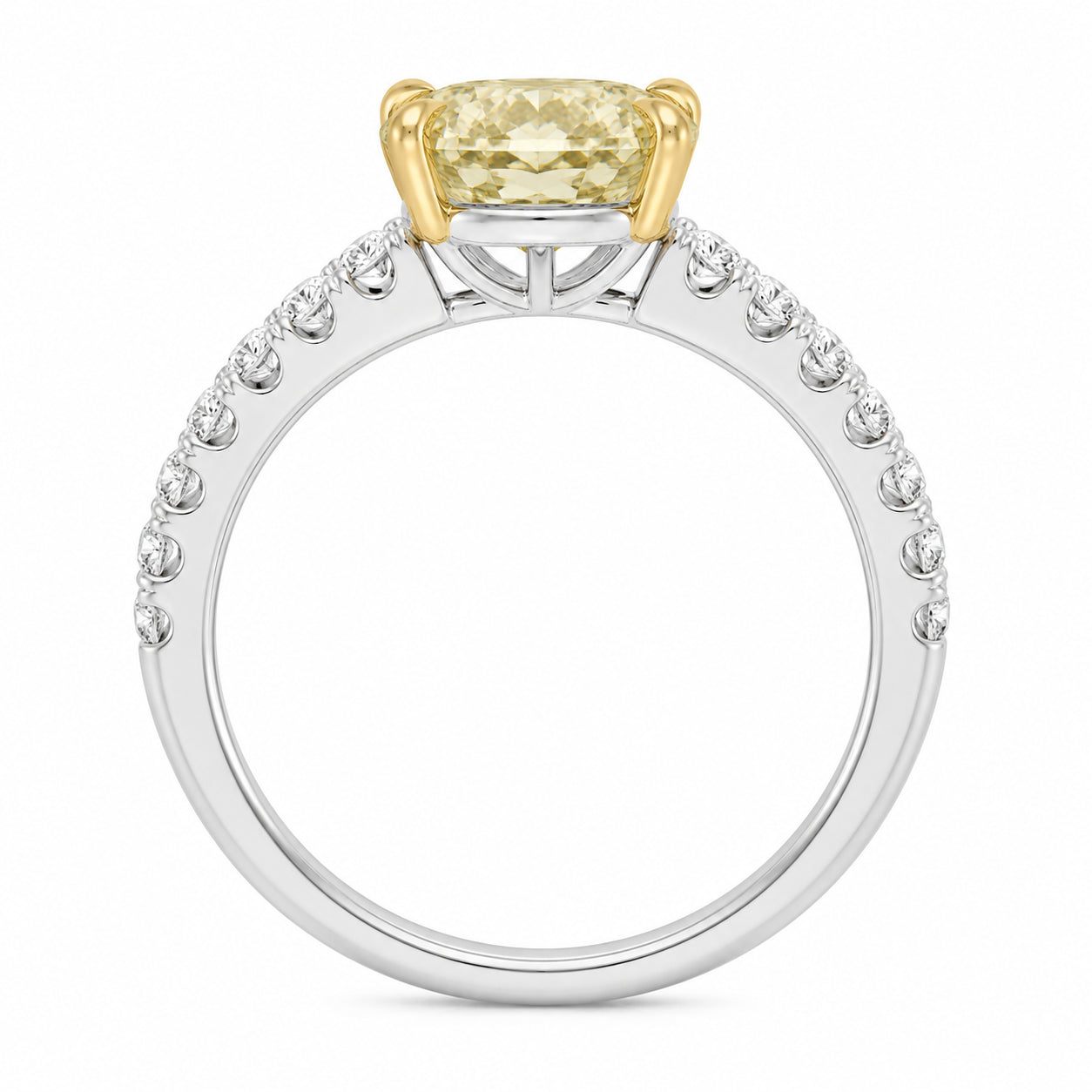 Womens | Solitaire Engagement Ring | 14K Two Tone Gold | 3 CTW Oval Cut Lab Grown Diamond | Fancy Yellow-VS1