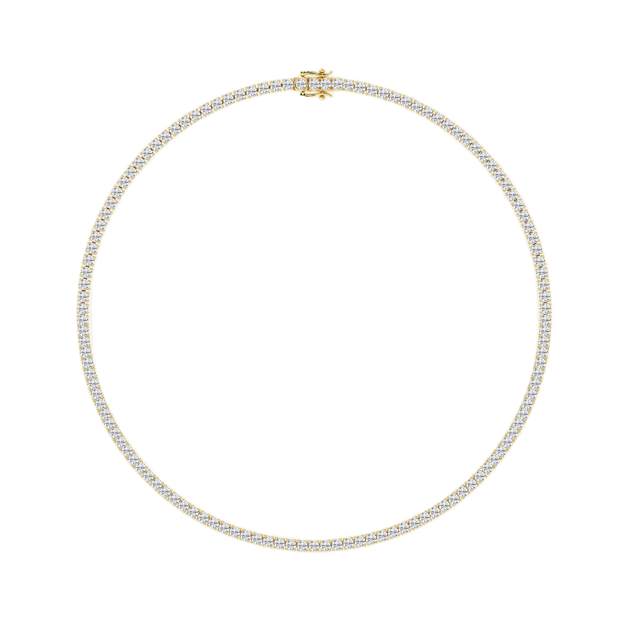 Womens | Tennis Necklace | 14K Yellow Gold | 15.15 CTW Round Cut Lab Grown Diamond | G-SI