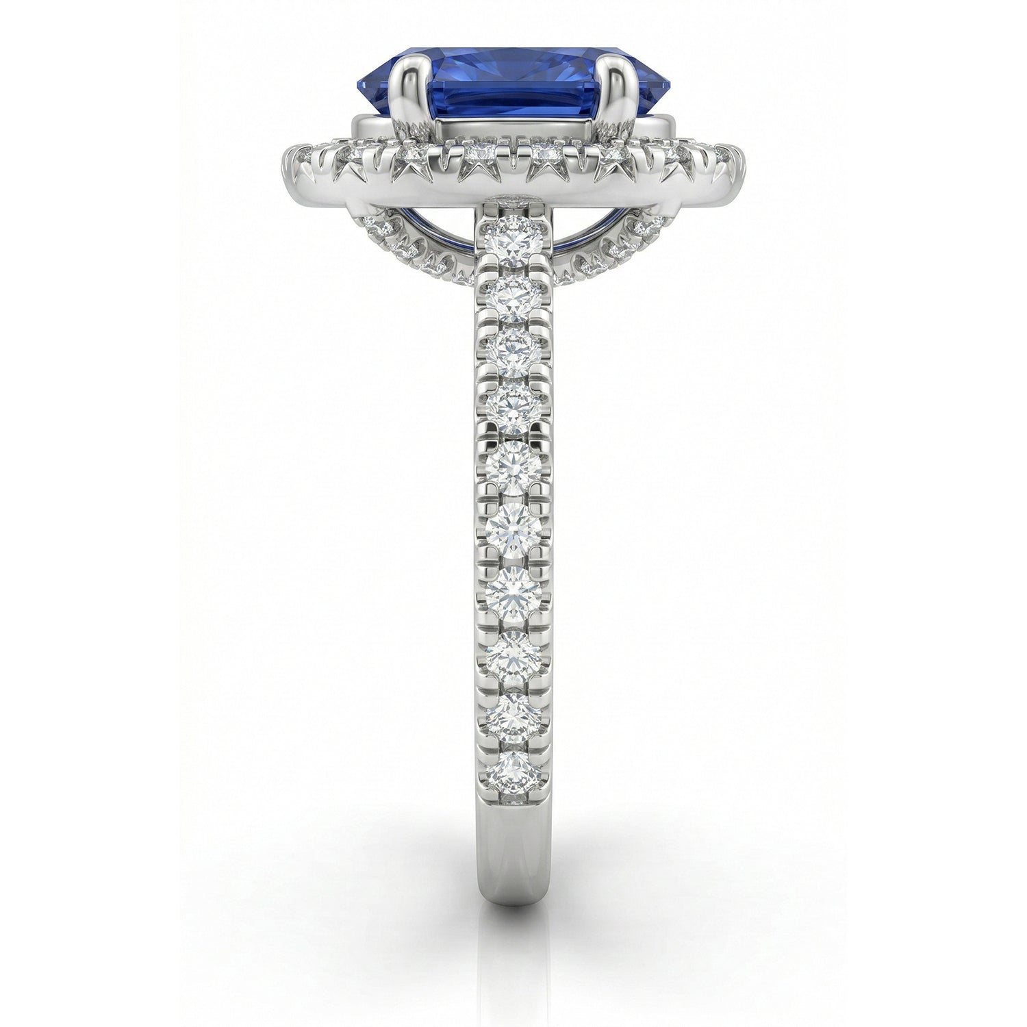 Womens | Halo Engagement Ring | 14K White Gold | 2.45 CTW Oval Cut Lab Grown Diamond | Blue-VS1