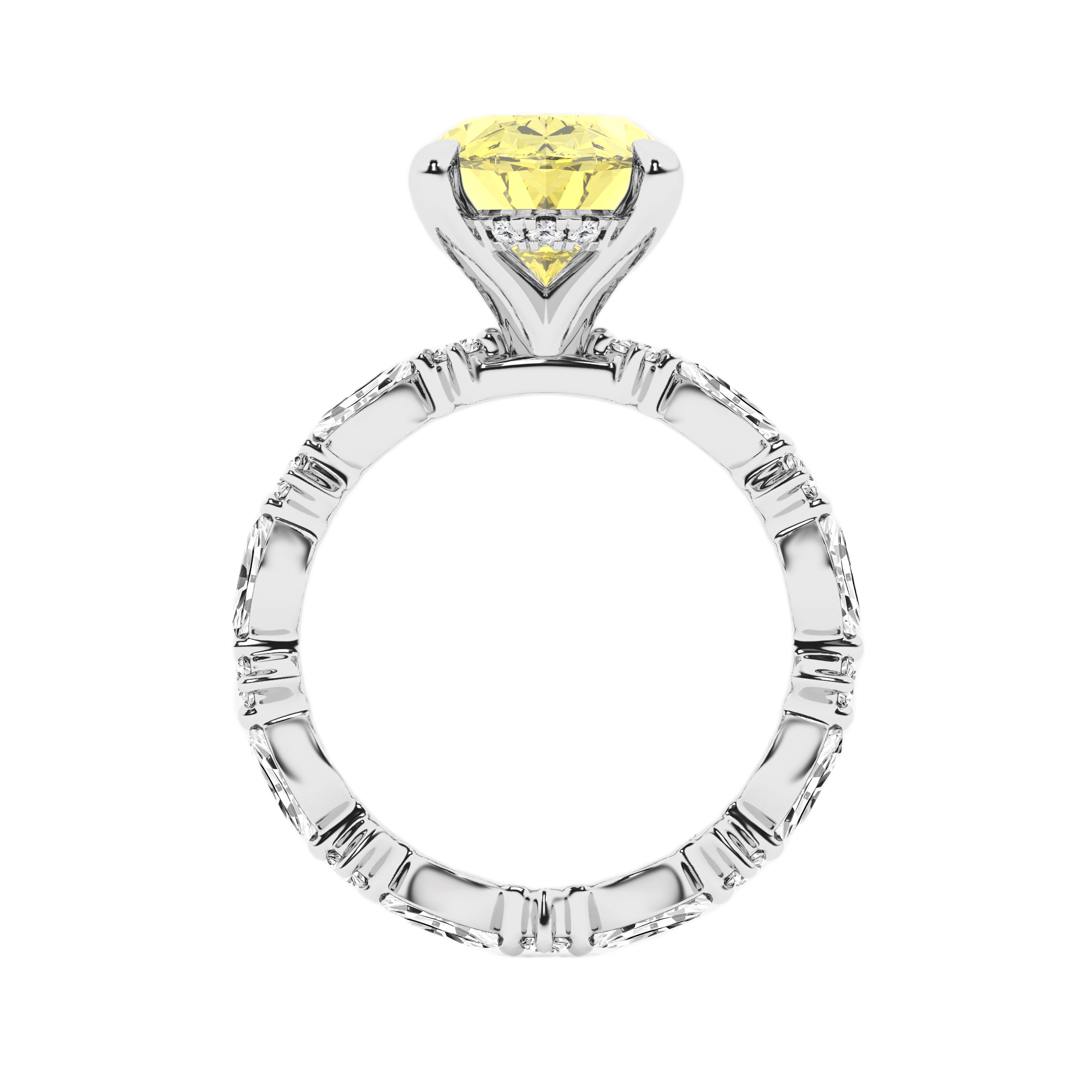 Womens | Soliatire Eternity Engagement Ring | Platinum | 4.25 CTW Oval Cut Lab Grown Diamond | Yellow-SI1+