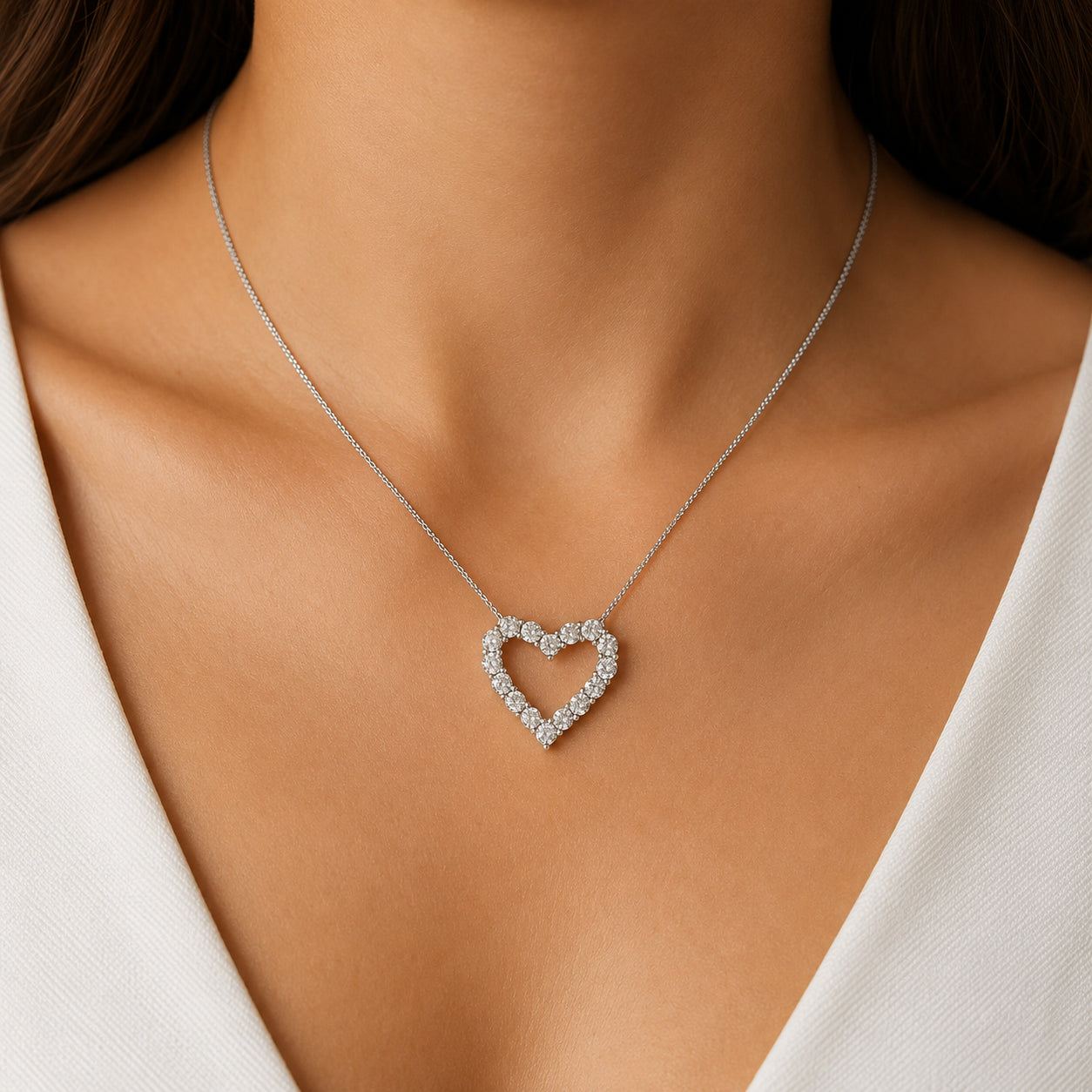Womens | Heart Pendant Necklace | Sterling Silver | 1 CTW Round Cut Lab Grown Diamond | F-SI