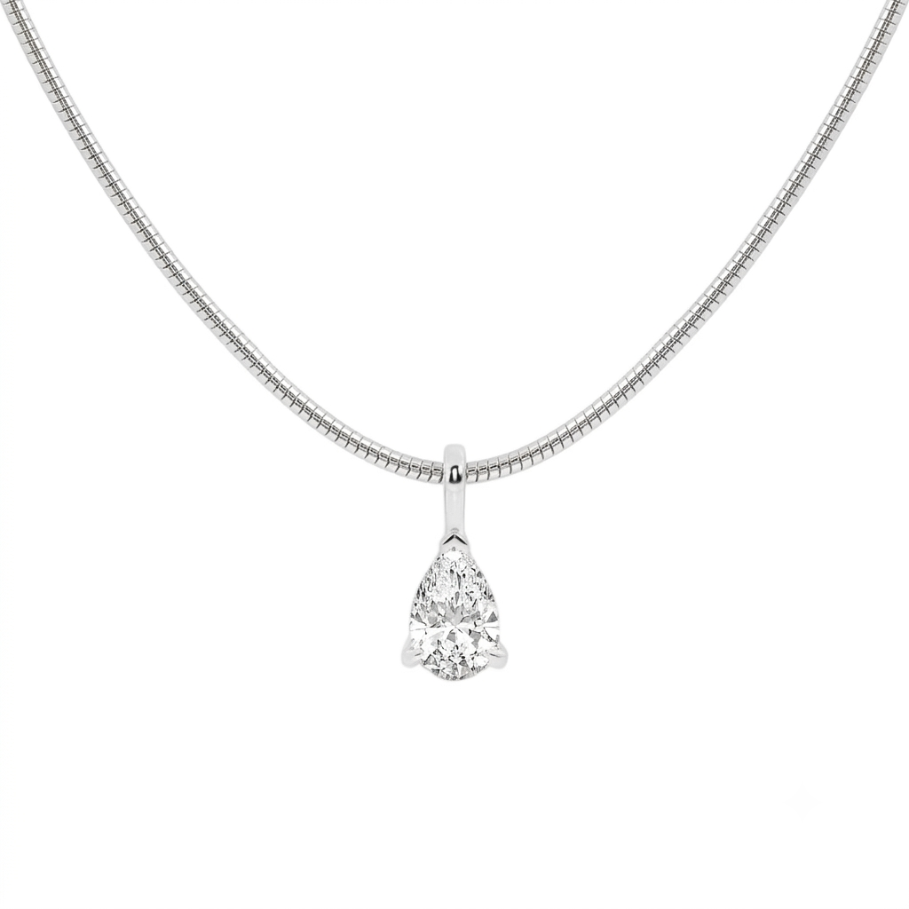 Womens | Solitaire Pendant Necklace | 14K White Gold | 2 CTW Pear Cut Lab Grown Diamond | G-SI1