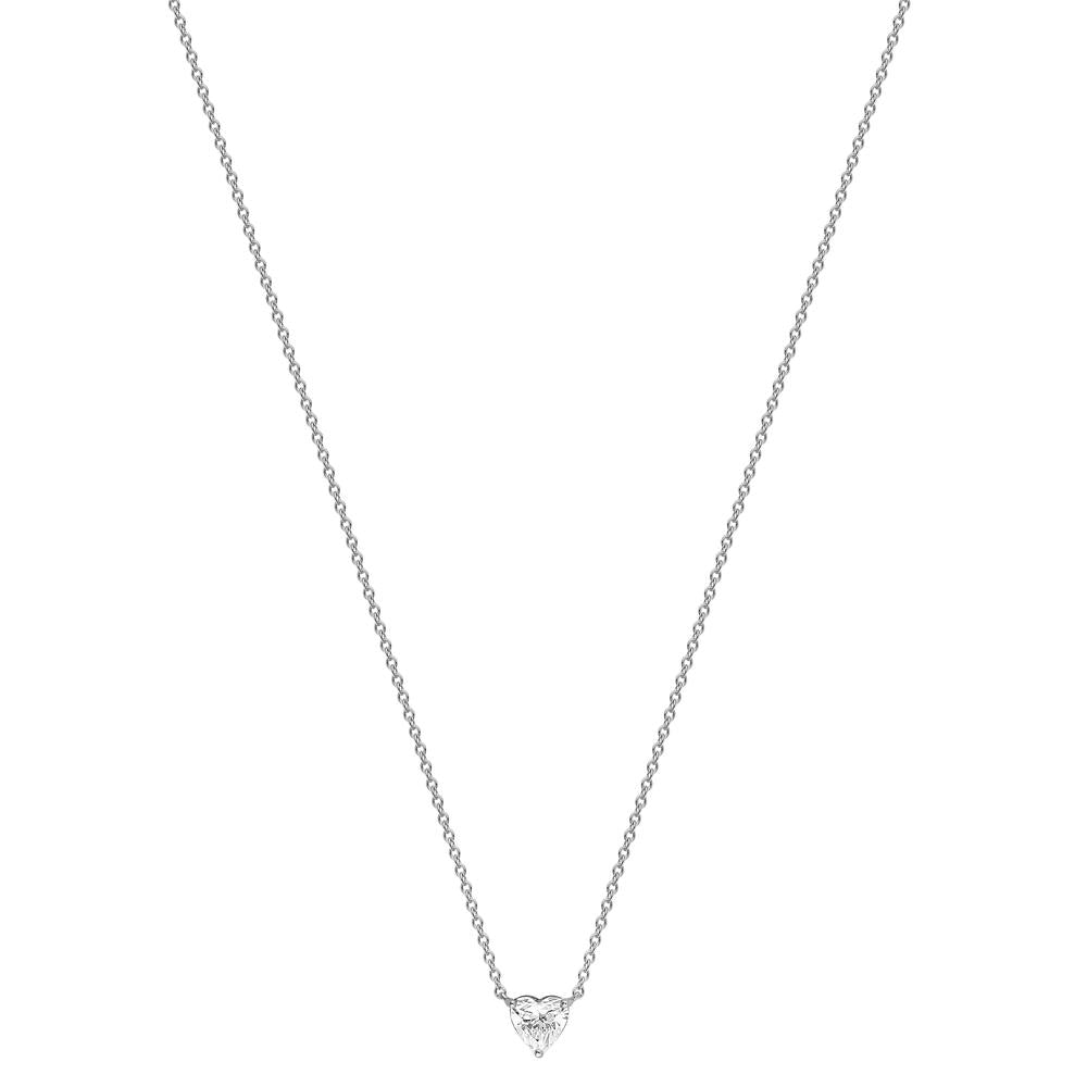 Womens | Solitaire Pendant Necklace | 14K White Gold | 1.60 CTW Heart Shape Lab Grown Diamond | F-VS