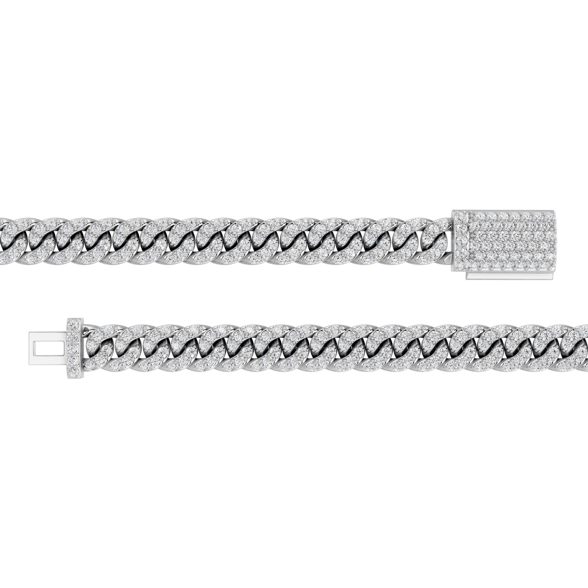 Mens | Cuban Chain Necklace | Sterling Silver | 10 CTW Round Cut Lab Grown Diamond | G-SI