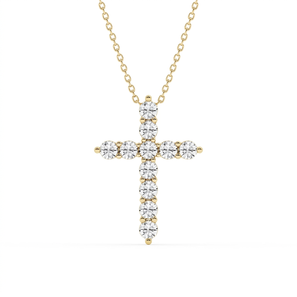Womens | Cross Pendant Necklace | 14K Yellow Gold | 1 CTW Round Cut Lab Grown Diamond | G-SI