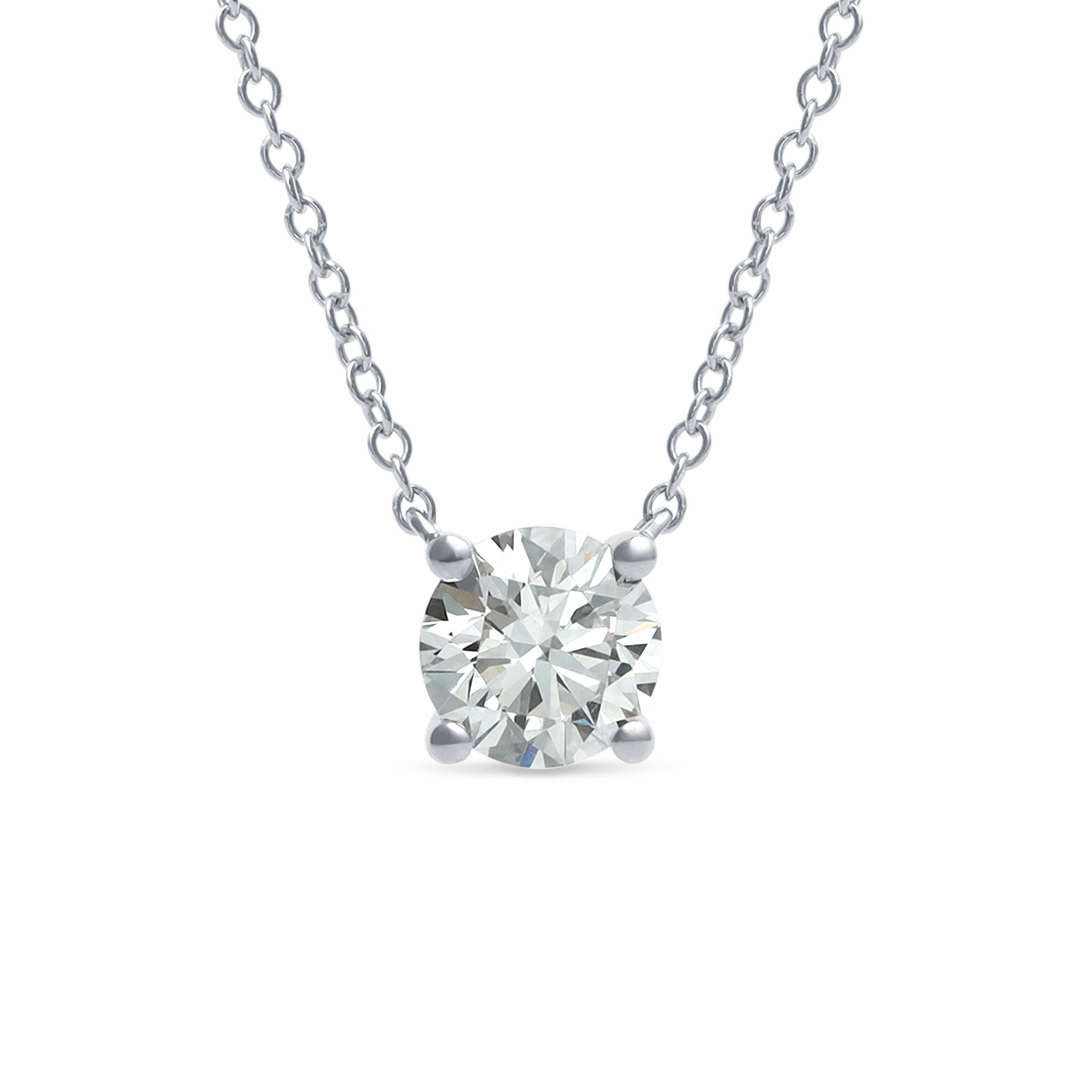 Womens | Solitaire Pendant Necklace | 14K White Gold | 1 CTW Round Cut Lab Grown Diamond | G-SI