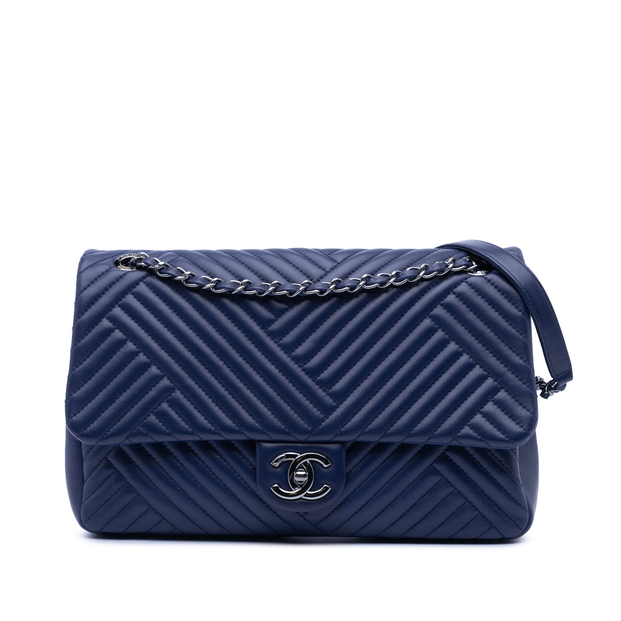 Chanel | Pre-Owned Large Lambskin CC Crossing Flap | Blue/Dark Blue